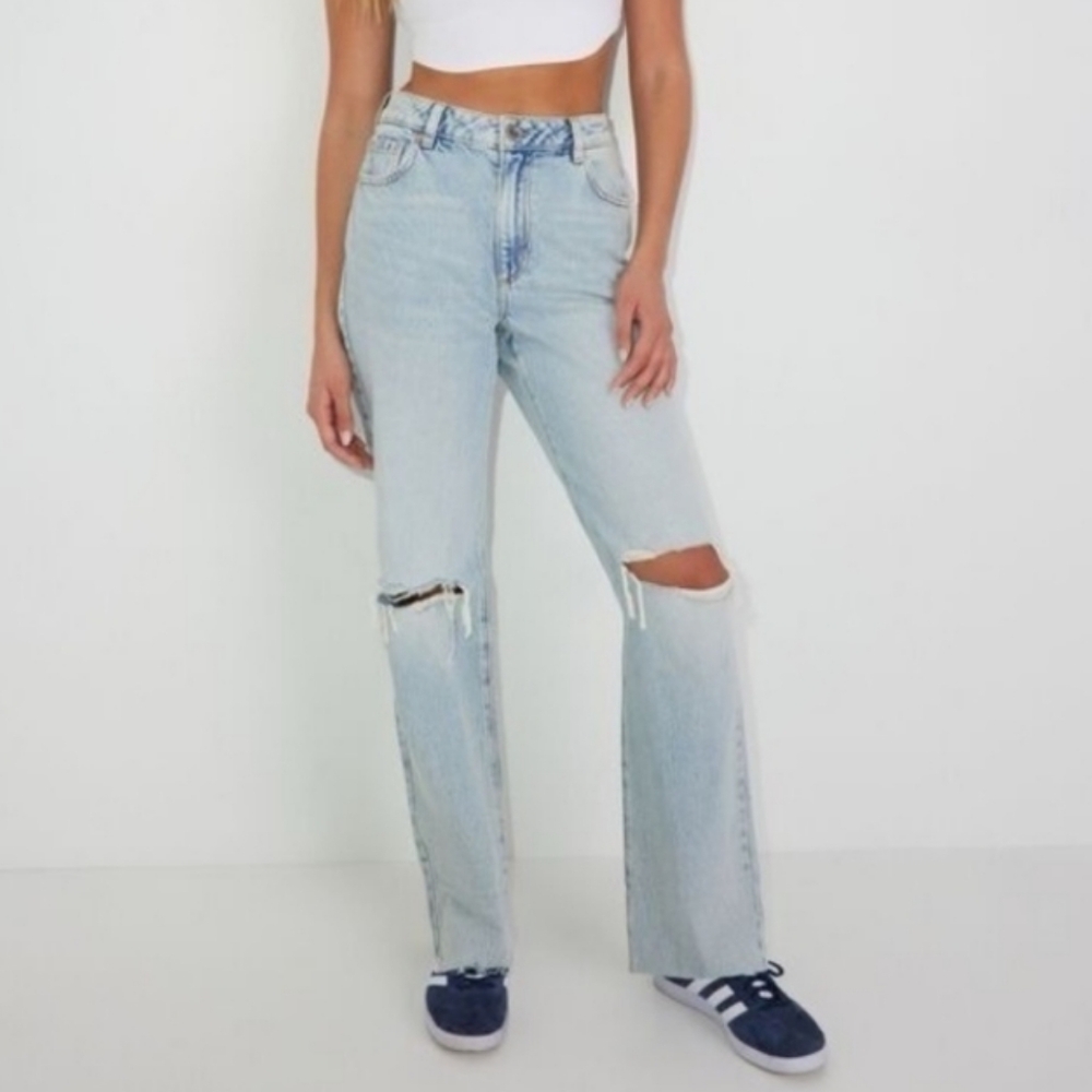 GARAGE Light Blue Wide Leg Jeans Busted Knees 100% Cotton W 25 / Size 1